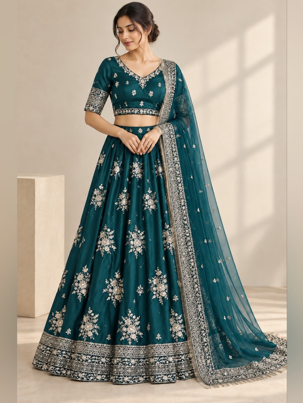 Gorgeous Sequin Zari green Lehenga Choli Size 6
